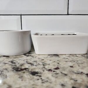 White Ceramic Soap Dish and Brush Set